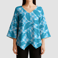 Blue Hawaii Kalo Palaka Motifs Kimono Sleeve Blouse Hawaiian Taro Leaves Elegant Vibes LT14 - Polynesian Pride