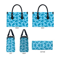 Blue Hawaii Kalo Palaka Motifs Leather Bag Hawaiian Taro Leaves Elegant Vibes - Polynesian Pride