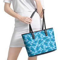 Blue Hawaii Kalo Palaka Motifs Leather Tote Bag Hawaiian Taro Leaves Elegant Vibes - Polynesian Pride