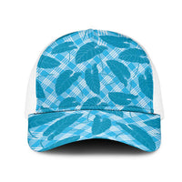 Blue Hawaii Kalo Palaka Motifs Mesh Trucker Cap Hawaiian Taro Leaves Elegant Vibes LT14 One Size White Blue - Polynesian Pride