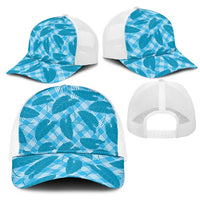 Blue Hawaii Kalo Palaka Motifs Mesh Trucker Cap Hawaiian Taro Leaves Elegant Vibes LT14 - Polynesian Pride