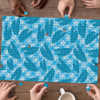 Blue Hawaii Kalo Palaka Motifs Puzzle Hawaiian Taro Leaves Elegant Vibes LT14 - Polynesian Pride