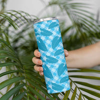 Blue Hawaii Kalo Palaka Motifs Skinny Tumbler Hawaiian Taro Leaves Elegant Vibes - Polynesian Pride