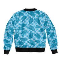 Blue Hawaii Kalo Palaka Motifs Sleeve Zip Bomber Jacket Hawaiian Taro Leaves Elegant Vibes - Polynesian Pride