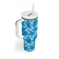 Blue Hawaii Kalo Palaka Motifs Tumbler With Handle Hawaiian Taro Leaves Elegant Vibes - Polynesian Pride
