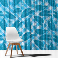Blue Hawaii Kalo Palaka Motifs Window Curtain Hawaiian Taro Leaves Elegant Vibes - Polynesian Pride