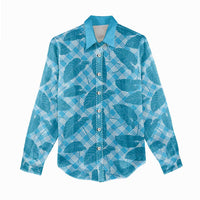 Blue Hawaii Kalo Palaka Motifs Women Casual Shirt Hawaiian Taro Leaves Elegant Vibes - Polynesian Pride