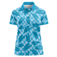 Blue Hawaii Kalo Palaka Motifs Women Polo Shirt Hawaiian Taro Leaves Elegant Vibes - Polynesian Pride