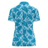 Blue Hawaii Kalo Palaka Motifs Women Polo Shirt Hawaiian Taro Leaves Elegant Vibes - Polynesian Pride