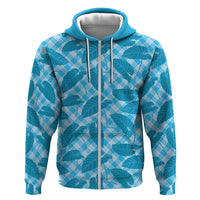 Blue Hawaii Kalo Palaka Motifs Zip Hoodie Hawaiian Taro Leaves Elegant Vibes LT14 Zip Hoodie Blue - Polynesian Pride