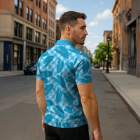 Blue Hawaii Kalo Palaka Motifs Zipper Polo Shirt Hawaiian Taro Leaves Elegant Vibes - Polynesian Pride