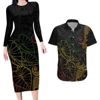 Aloha Hawaii Kalo Couples Matching Long Sleeve Bodycon Dress and Hawaiian Shirt Reggae Taro Polynesian Pattern LT14 Black - Polynesian Pride