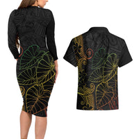 Aloha Hawaii Kalo Couples Matching Long Sleeve Bodycon Dress and Hawaiian Shirt Reggae Taro Polynesian Pattern LT14 - Polynesian Pride
