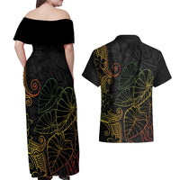 Aloha Hawaii Kalo Couples Matching Off Shoulder Maxi Dress and Hawaiian Shirt Reggae Taro Polynesian Pattern LT14 - Polynesian Pride