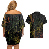 Aloha Hawaii Kalo Couples Matching Off Shoulder Short Dress and Hawaiian Shirt Reggae Taro Polynesian Pattern - Polynesian Pride