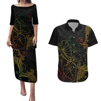 Aloha Hawaii Kalo Couples Matching Puletasi and Hawaiian Shirt Reggae Taro Polynesian Pattern LT14 Black - Polynesian Pride