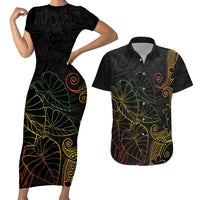 Aloha Hawaii Kalo Couples Matching Short Sleeve Bodycon Dress and Hawaiian Shirt Reggae Taro Polynesian Pattern - Polynesian Pride