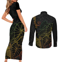 Aloha Hawaii Kalo Couples Matching Short Sleeve Bodycon Dress and Long Sleeve Button Shirt Reggae Taro Polynesian Pattern LT14 - Polynesian Pride