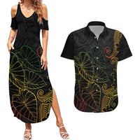 Aloha Hawaii Kalo Couples Matching Summer Maxi Dress and Hawaiian Shirt Reggae Taro Polynesian Pattern - Polynesian Pride