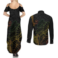 Aloha Hawaii Kalo Couples Matching Summer Maxi Dress and Long Sleeve Button Shirt Reggae Taro Polynesian Pattern LT14 - Polynesian Pride