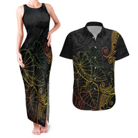 Aloha Hawaii Kalo Couples Matching Tank Maxi Dress and Hawaiian Shirt Reggae Taro Polynesian Pattern LT14 Black - Polynesian Pride