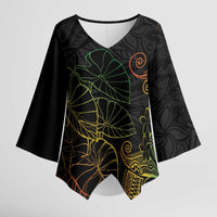Aloha Hawaii Kalo Kimono Sleeve Blouse Reggae Taro Polynesian Pattern LT14 Female Black - Polynesian Pride