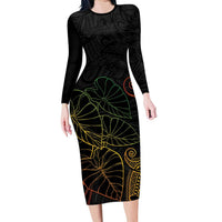 Aloha Hawaii Kalo Long Sleeve Bodycon Dress Reggae Taro Polynesian Pattern - Polynesian Pride