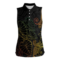 Aloha Hawaii Kalo Women Sleeveless Polo Shirt Reggae Taro Polynesian Pattern LT14 Female Black - Polynesian Pride