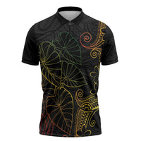 Aloha Hawaii Kalo Zipper Polo Shirt Reggae Taro Polynesian Pattern LT14 Black - Polynesian Pride