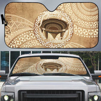 Tonga Skink Kava Bowl Auto Sun Shade Vintage Tongan Ngatu Pattern LT14 Brown - Polynesian Pride