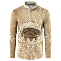 Tonga Skink Kava Bowl Button Sweatshirt Vintage Tongan Ngatu Pattern LT14 Brown - Polynesian Pride