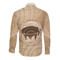 Tonga Skink Kava Bowl Long Sleeve Button Shirt Vintage Tongan Ngatu Pattern LT14 - Polynesian Pride