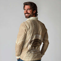 Tonga Skink Kava Bowl Long Sleeve Polo Shirt Vintage Tongan Ngatu Pattern LT14 - Polynesian Pride
