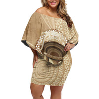 Tonga Skink Kava Bowl Off Shoulder Short Dress Vintage Tongan Ngatu Pattern