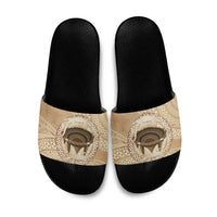 Tonga Skink Kava Bowl Slide Sandals Vintage Tongan Ngatu Pattern LT14 Brown - Polynesian Pride