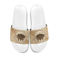 Tonga Skink Kava Bowl Slide Sandals Vintage Tongan Ngatu Pattern LT14 Brown - Polynesian Pride