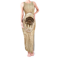 Tonga Skink Kava Bowl Tank Maxi Dress Vintage Tongan Ngatu Pattern LT14 Women Brown - Polynesian Pride