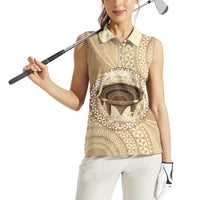Tonga Skink Kava Bowl Women Sleeveless Polo Shirt Vintage Tongan Ngatu Pattern LT14 - Polynesian Pride