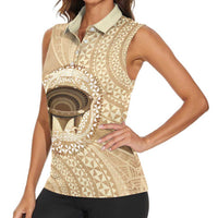 Tonga Skink Kava Bowl Women Sleeveless Polo Shirt Vintage Tongan Ngatu Pattern LT14 - Polynesian Pride
