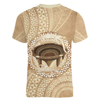 Tonga Skink Kava Bowl Women V-Neck T-Shirt Vintage Tongan Ngatu Pattern LT14 - Polynesian Pride