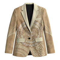Tonga Ngatu Turtle Blazer Vintage Tongan Tapa Cloth LT14 Unisex Brown - Polynesian Pride