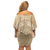 Tonga Ngatu Turtle Family Matching Off Shoulder Short Dress and Hawaiian Shirt Vintage Tongan Tapa Cloth