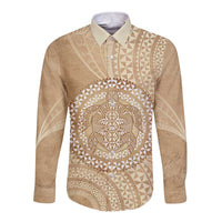 Tonga Ngatu Turtle Long Sleeve Button Shirt Vintage Tongan Tapa Cloth LT14 Unisex Brown - Polynesian Pride