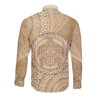 Tonga Ngatu Turtle Long Sleeve Button Shirt Vintage Tongan Tapa Cloth LT14 - Polynesian Pride