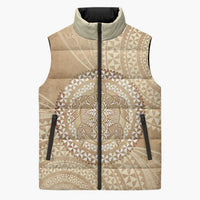 Tonga Ngatu Turtle Sleeveless Puffer Jacket Vintage Tongan Tapa Cloth LT14 Unisex Brown - Polynesian Pride