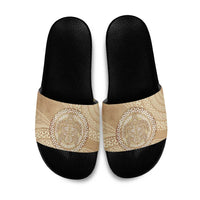 Tonga Ngatu Turtle Slide Sandals Vintage Tongan Tapa Cloth LT14 Brown - Polynesian Pride