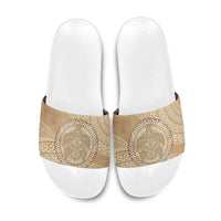 Tonga Ngatu Turtle Slide Sandals Vintage Tongan Tapa Cloth LT14 Brown - Polynesian Pride