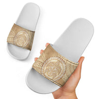 Tonga Ngatu Turtle Slide Sandals Vintage Tongan Tapa Cloth LT14 - Polynesian Pride