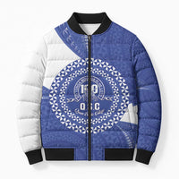 Queen Salote College 100th Anniversary Personalized Bomber Puffer Jacket Est 1926 Kolisi Fefine Tongan Ngatu Pattern LT14 Unisex Blue - Polynesian Pride