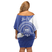 Queen Salote College 100th Anniversary Personalized Family Matching Off Shoulder Short Dress and Hawaiian Shirt Est 1926 Kolisi Fefine Tongan Ngatu Pattern